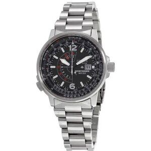 CITIZEN BJ7000-52E BLACK DIAL SILVER STAINLESS STEEL BRACELET MENS 42MM WATCH